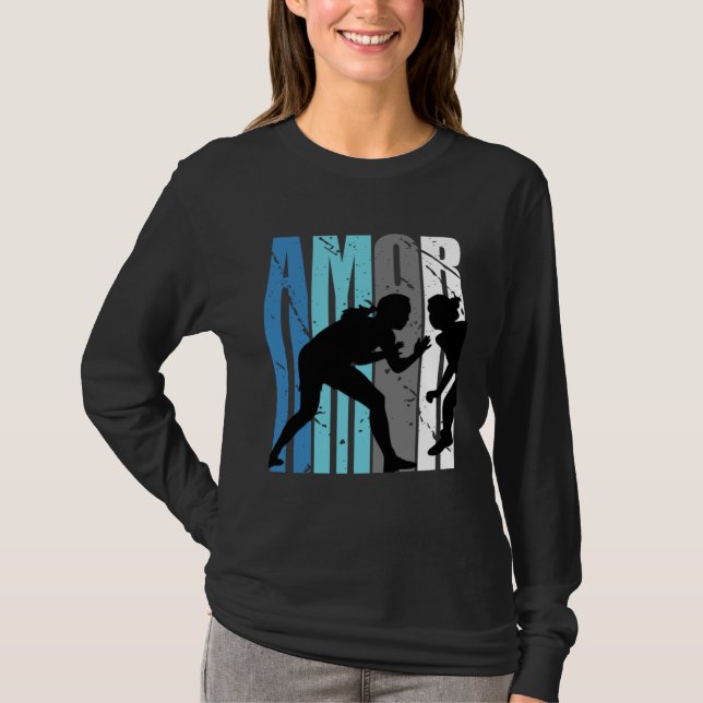 Love Wrestling Motivating Amor Text Words In Retro T-Shirt (Front)