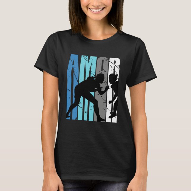 Love Wrestling Motivating Amor Text Words In Retro T-Shirt (Front)