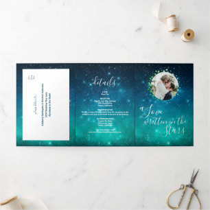 Love Written in Stars Night Sky Celestial Wedding Tri-Fold Invitation