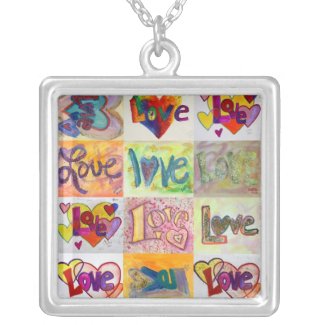 Love XOXO Art Word Painting Silver Necklace