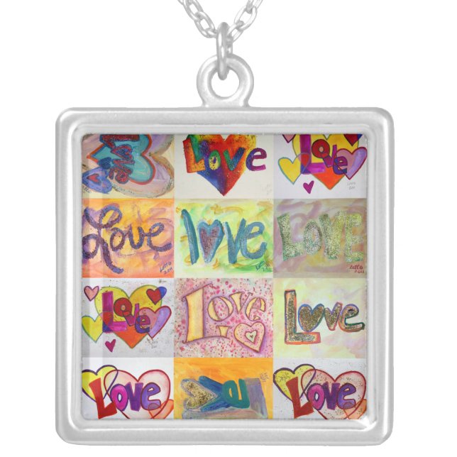 Love XOXO Art Word Painting Silver Necklace (Front)