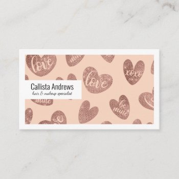 Love Xoxo Be Mine Rose Gold Pink Glitter Hearts Business Card by _LaFemme_ at Zazzle