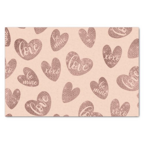 Love XOXO Be Mine Rose Gold Pink Glitter Hearts Tissue Paper