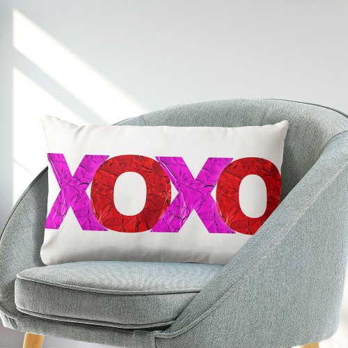 Love XOXO Type Bold Red Pink Foil Valentines Day Lumbar Pillow