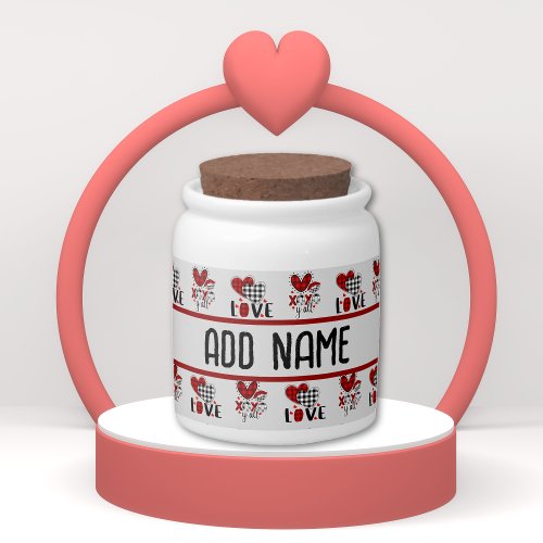 Love xoxo Valentines graphics custom name Candy Jar