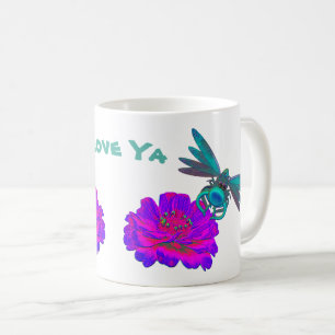 Love Ya Cute Dragonfly Zinnia Flower Coffee Mug