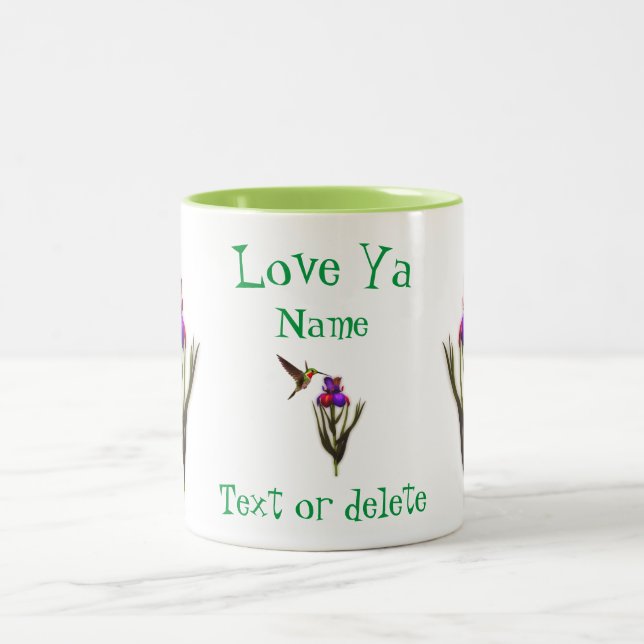 Love Ya Hummingbird Iris Personalized  Two-Tone Coffee Mug (Center)