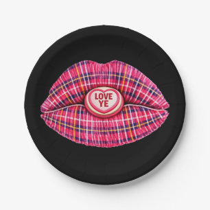 Love Ye Scottish Tartan Kiss Lips Scotland pink Paper Plates