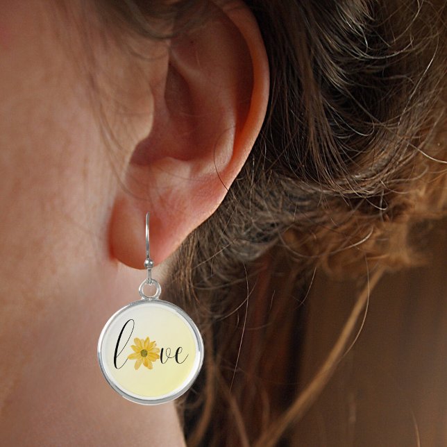 Love Yellow Flower Groovy Hippie Handwriting  Earrings (Creator Uploaded)