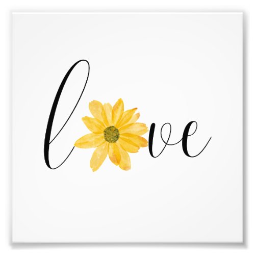 Love Yellow Flower Groovy Hippie Handwriting  Photo Print