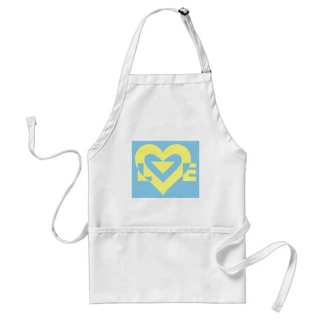 Love Yellow on Blue Adult Apron (Front)