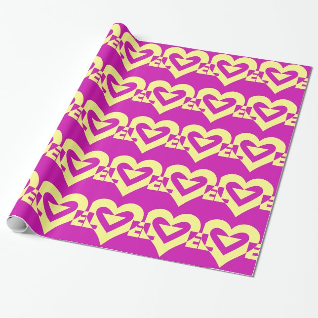 Love Yellow on Purple Wrapping Paper (Unrolled)