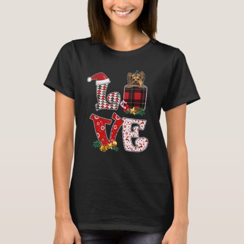 Love Yorkshire Terrier Xmas Pocket Plaid Christmas T_Shirt