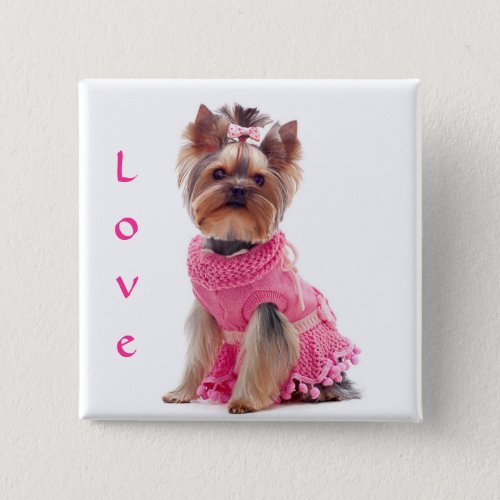 Love Yorshire Terrier Puppy Dog Pin  Button