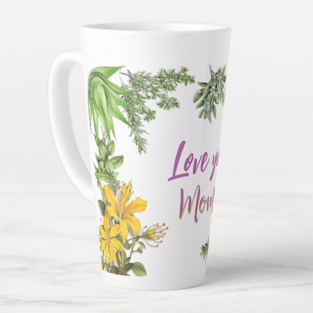 Love You 2 Personalized Latte Mug Herbal Border (Left Angle)