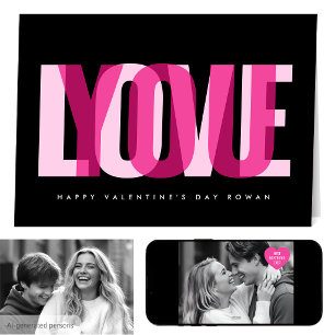 Love You 2 Photo Happy Valentine's Day Black Pink Card