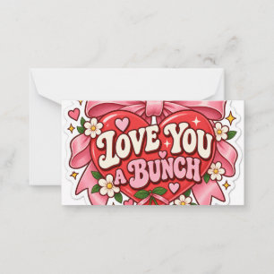 Love You a Bunch Retro Coquette Heart Bow Sticker Note Card
