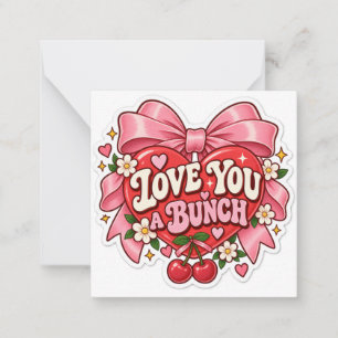Love You a Bunch Retro Coquette Heart Bow Sticker Note Card