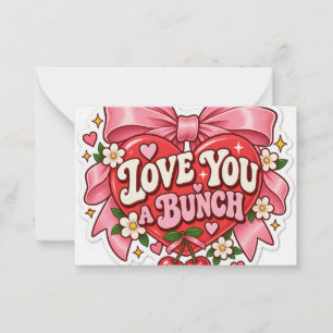 Love You a Bunch Retro Coquette Heart Bow Sticker Note Card