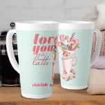 Love you a Latte Cute Retro Sweet Treats Latte Mug<br><div class="desc">Personalized latte mug lettered with "love you a latte". Cute design with retro polka dot pattern and illustration of a latte mug laden with strawberries and cream,  macarons,  donuts and sweet treats.</div>