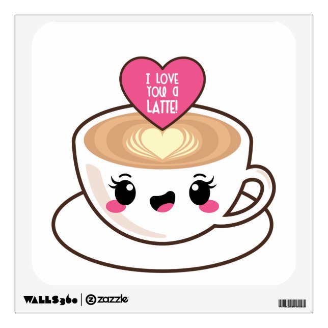 Love You A Latte Emoji Kawaii Wall Decal (Front)