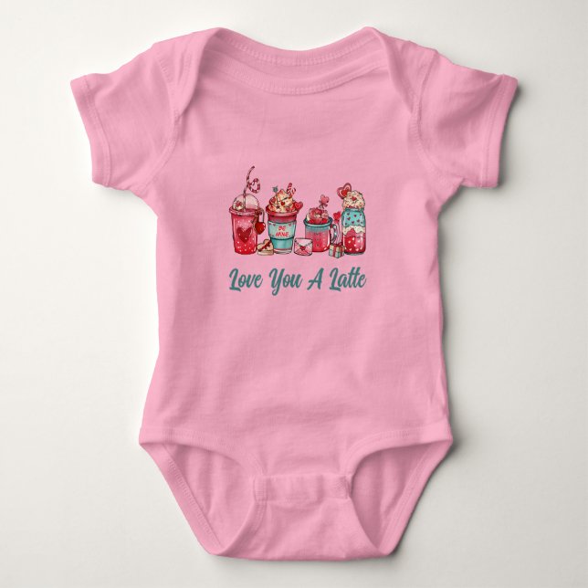 Love You A Latte Ming On Pink Baby Bodysuit (Front)