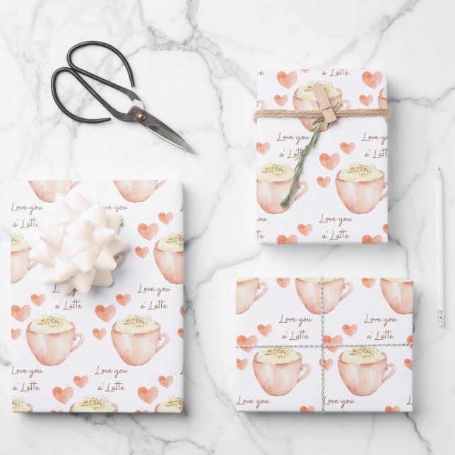 Love You A' latte Wrapping Paper Sheets  (Front)