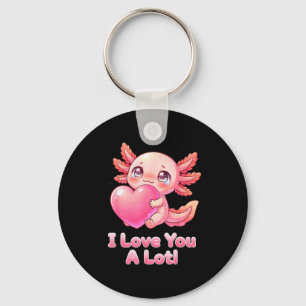 Love You A Lotl Cute Pink Axolotl Heart Chibi Girl Keychain