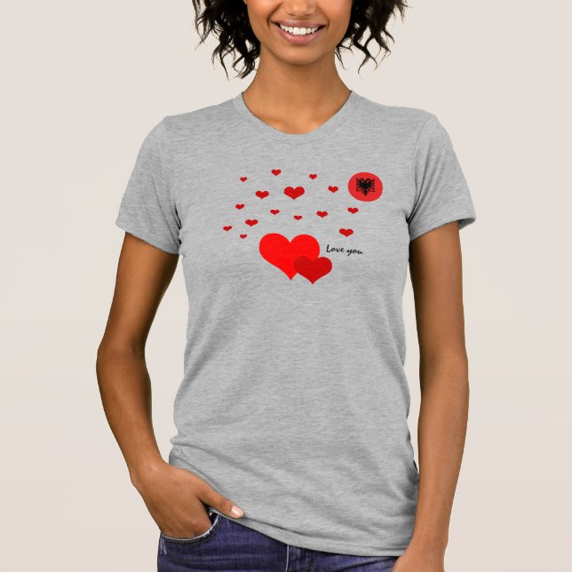 Love You Albania, Hearts & Albanian Flag fashion T-Shirt (Front)