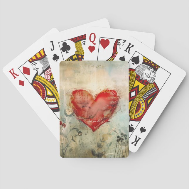 Love You All Red Heart Poker Cards (Back)