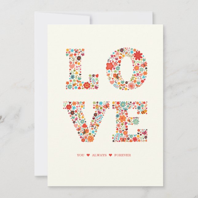 "LOVE You, Always, Forever" Retro Floral Love Holiday Card (Front)