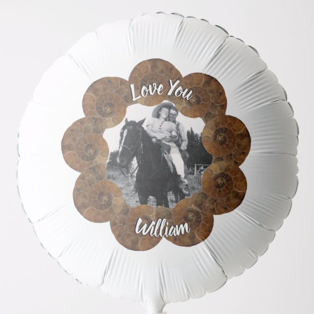 Love You Ammonite Fossil Border Photo Name Balloon (Front)