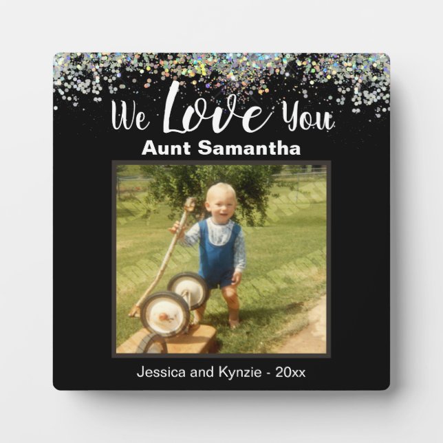 Love You Aunt Photo Glitter Plaque (Front)