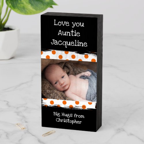 Love you auntie baby photo orange and white wooden box sign