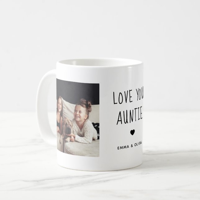 Love You Auntie | Two Photo Handwritten Text Coffee Mug (Front Left)
