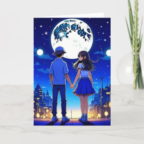 Love You Babe Romantic Anime Couple Card