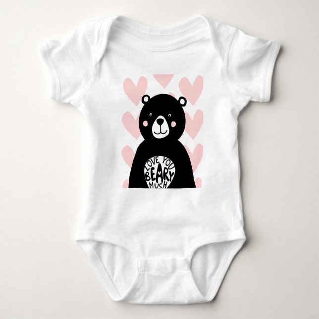 Love you Beary Much Cute Bear Girly Pink Heart Baby Bodysuit (Front)