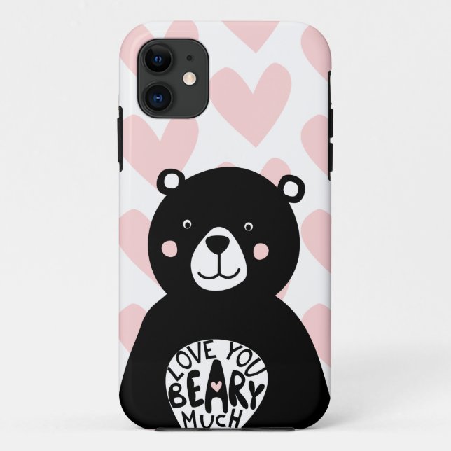 Love you Beary Much Cute Bear Girly Pink Heart Case-Mate iPhone Case (Back)