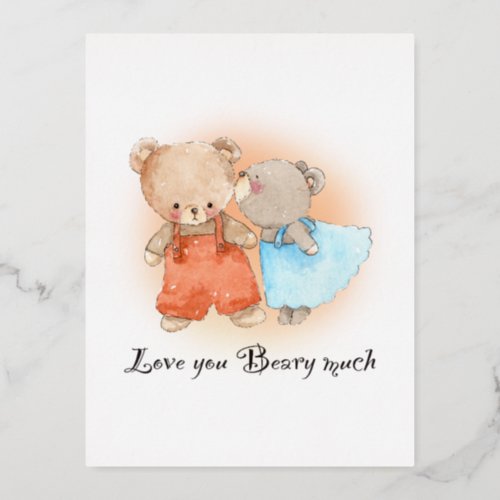 Love You Beary Much Foil Holiday Postcard