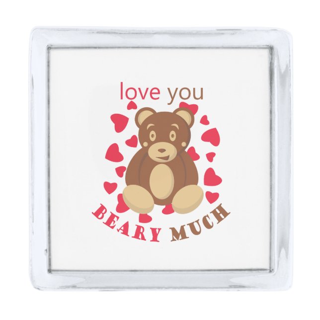 Love you beary much for Valentine's Day Silver Finish Lapel Pin (Front)