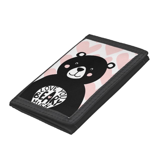 Love you Beary Much Nordic Bear Pink Black Trifold Wallet (Bottom)