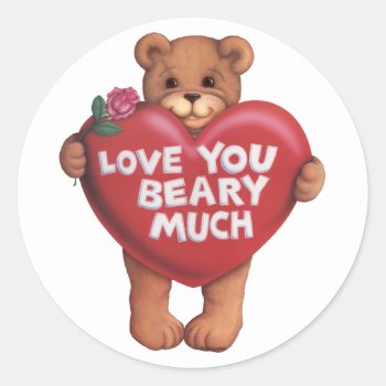 Love You Beary Much Products Classic Round Sticker by gailgastfield at Zazzle