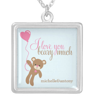 "Love You Beary Much" Teddy Bear Silver Plated Necklace