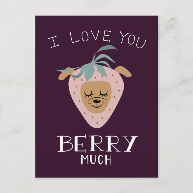 Love You BERRY Much Funny Pun Valentines Day Postcard (Front)