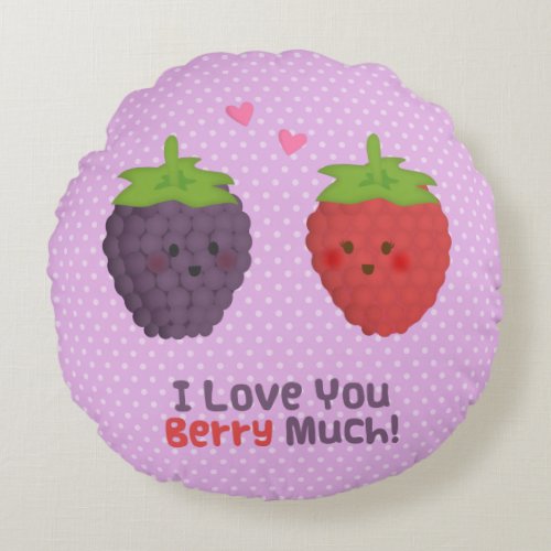 Love You Berry Much Pun Humor Polka Dots Round Pillow