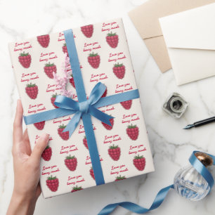 Love You Berry Much Raspberry Pattern Valentine Wrapping Paper