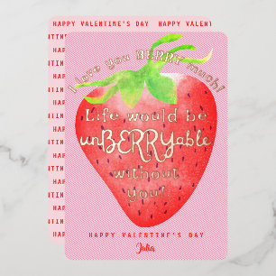 Love You Berry Much Strawberry Sweet Valentines Foil Holiday Card