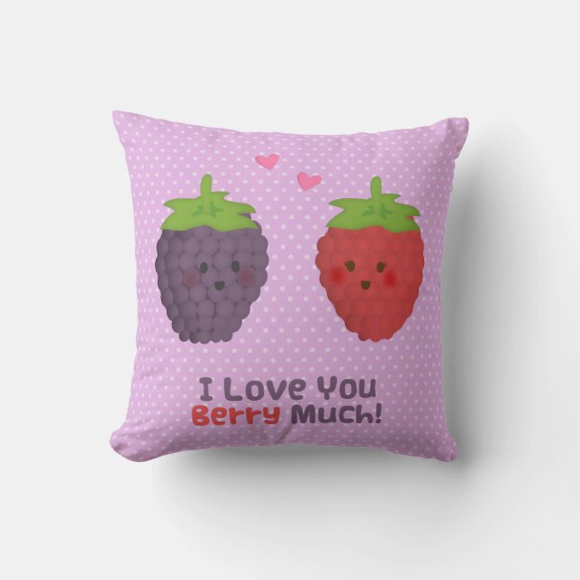 Love You Berry Much Valentines Pun Throw Pillow (Front)
