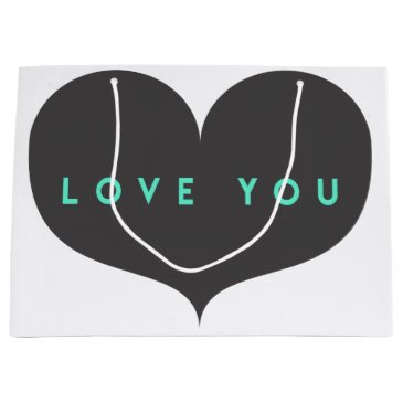 Love You - Big Grey Heart Valentine's Day Gift Bag
