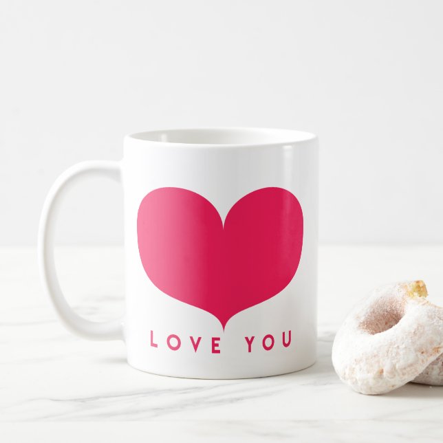 Love You - Big Pink Heart Mug (With Donut)
